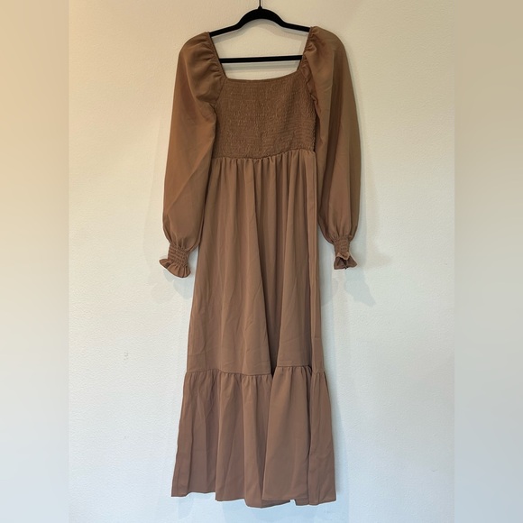 SHEIN Khaki Square Neck Shirred Ruffle Hem Dress- Size M - Picture 8 of 13